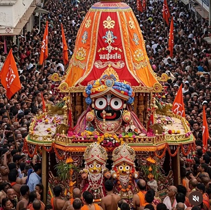 इस पावन अवसर पर लाखों भक्त उत्साह से भाग लेते हुए रथ यात्रा में शामिल हो रहे हैं।