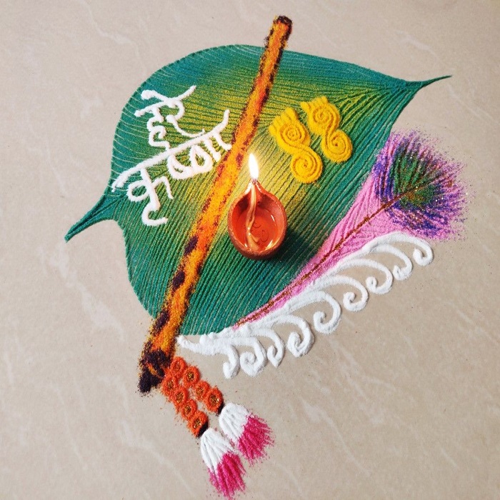 रंगोली आप पूजा रुम के बाहर बना सकते हैं।