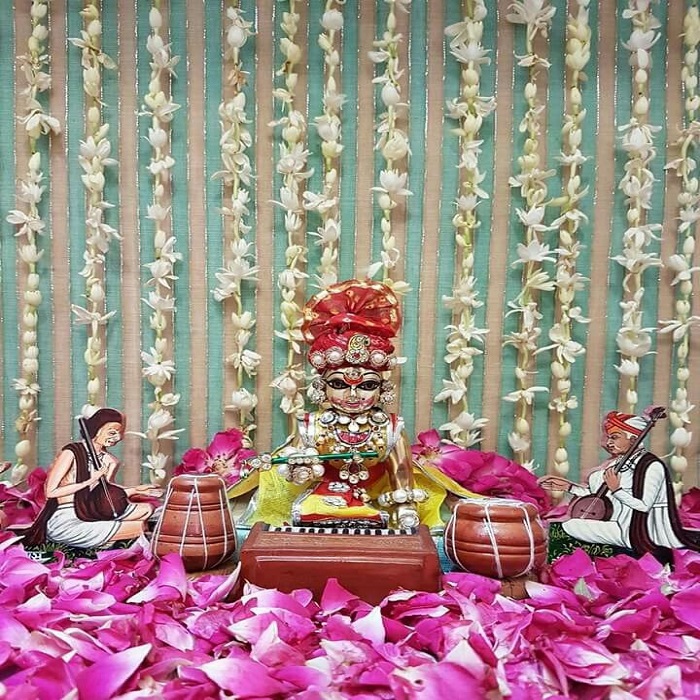 पूजा रुम में कान्हा जी के पीछे आप इस तरह के मोगरे के फूल लगा सकते हैं।