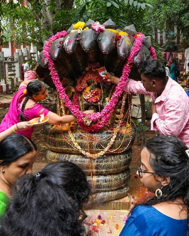 नाग पंचमी पर नाग देवता की पूजा-अर्चना, भक्तों ने चढ़ाया दूध व जल