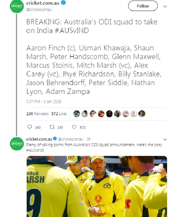 Cricket news in hindi, Australia Team, 3 ODI, Team announced, 14 members squad