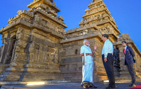 Pm Modi, Xi Jinping, Tamilnadu Mahaibalipuram, महाबलीपुरम, Shore Temple in Mahabalipuram, शोर मंदिर महाबलीपुरम,  Punjab Kesari,