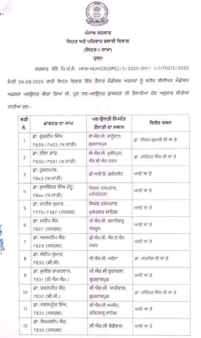 Punjab Government Promotions