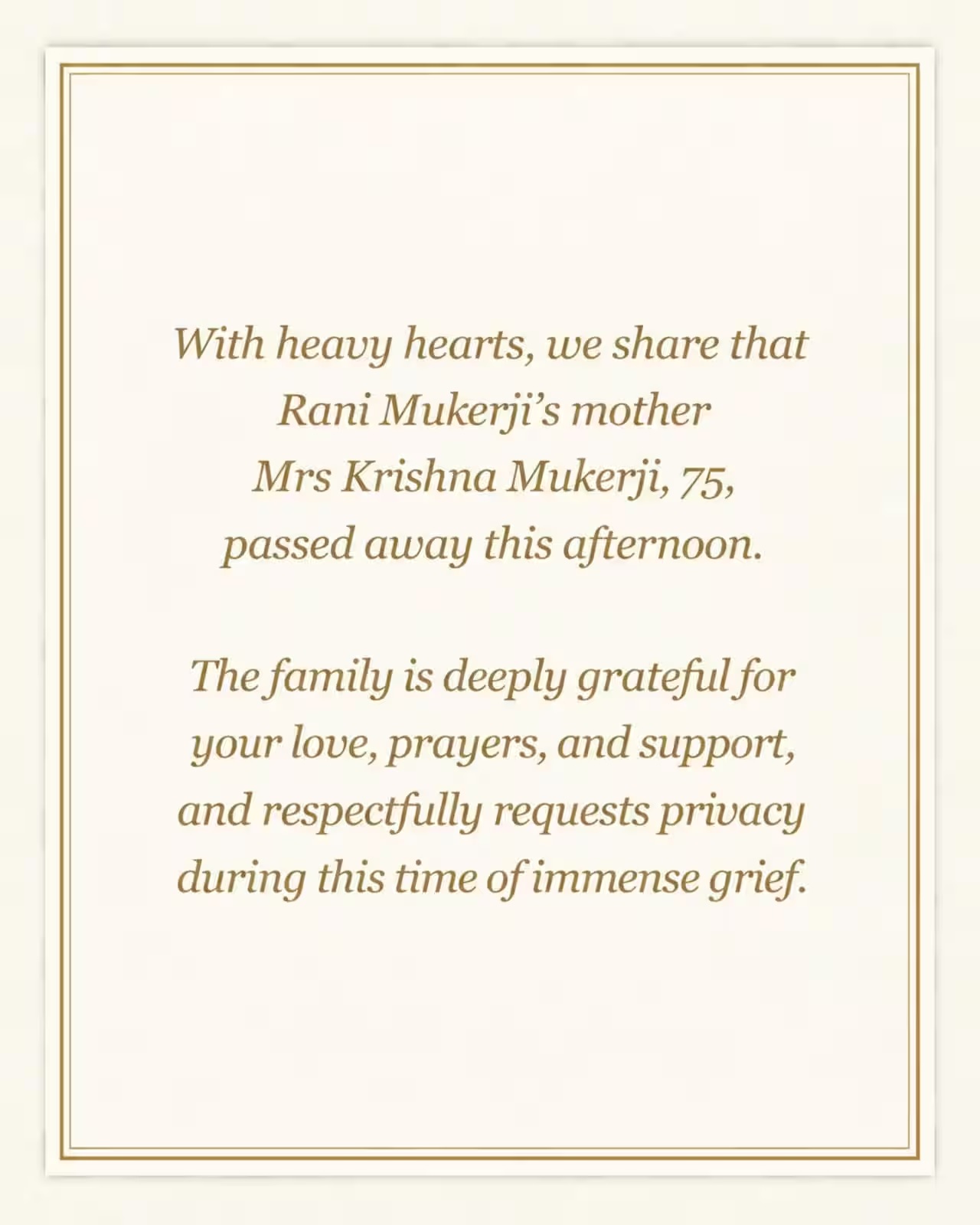 Rani Mukerji Mother Passed Away