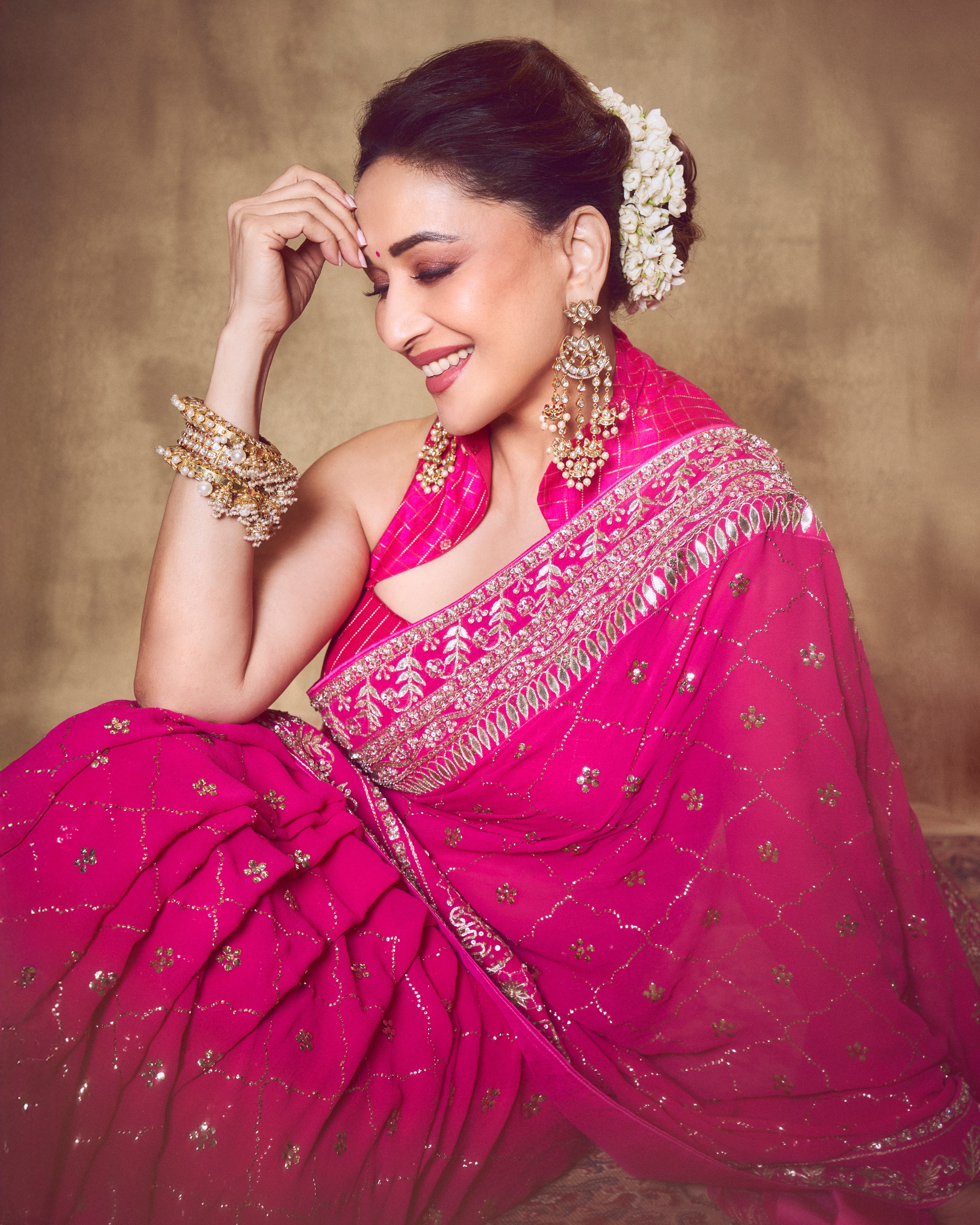 Madhuri Dixit Pink Saree