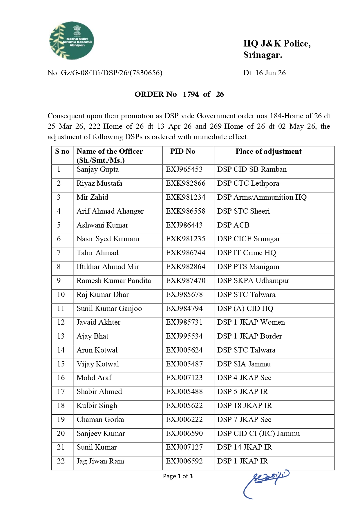 PunjabKesari, Jammu Kashmir Police Transfers