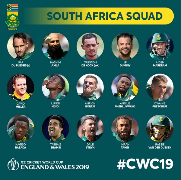 South Africa team for cricket world cup announced