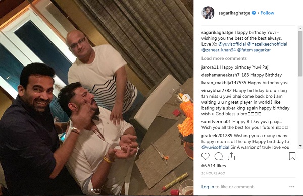 Yuvraj singh celebrate 37th birthday with wife hazel keech & Friend