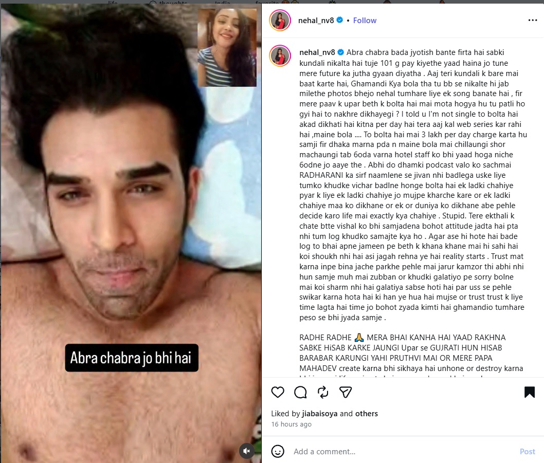 Nehal Vadoliya Allegations on Paras Chhabra 