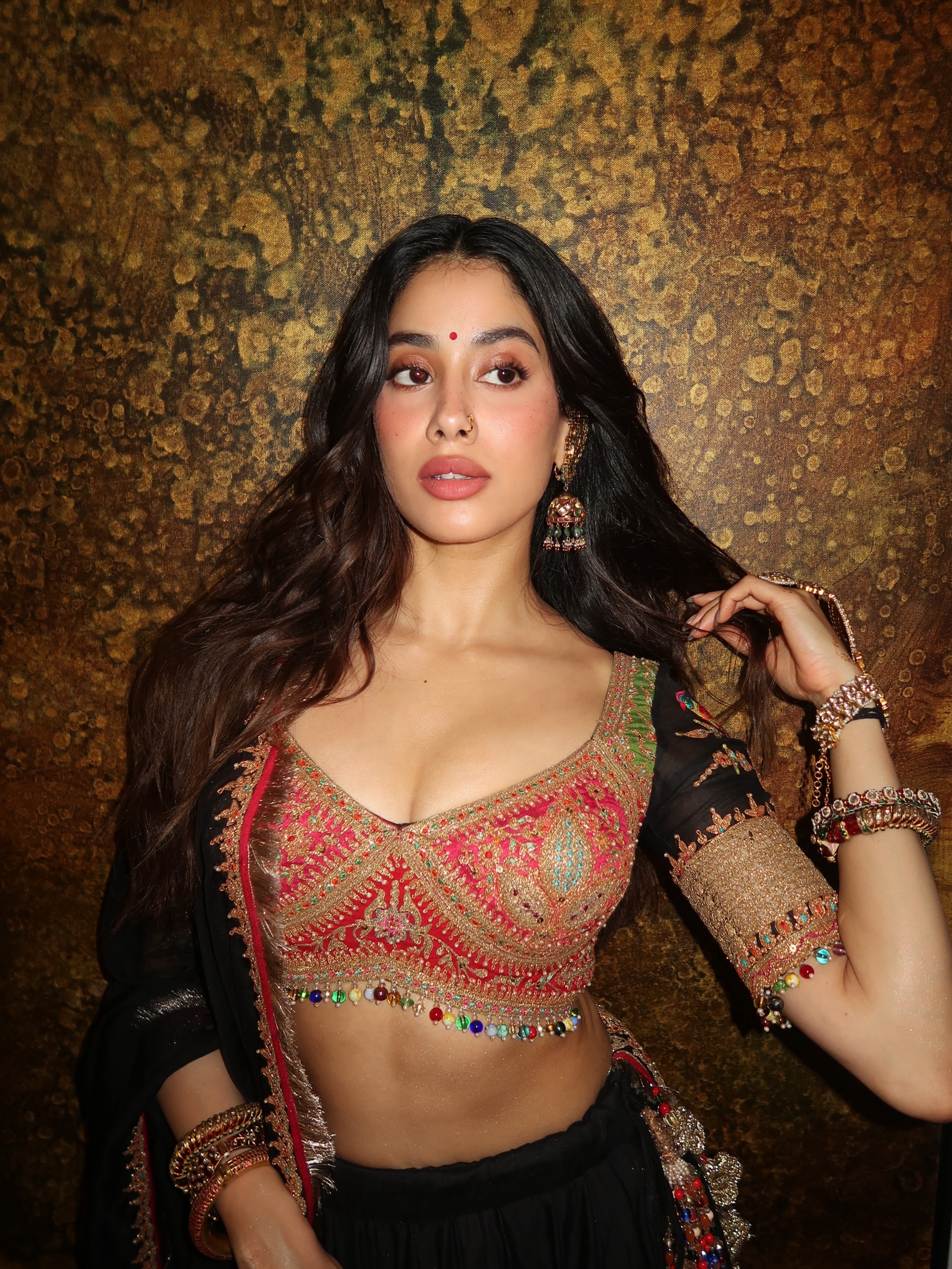 Janhvi Kapoor Black Lehenga