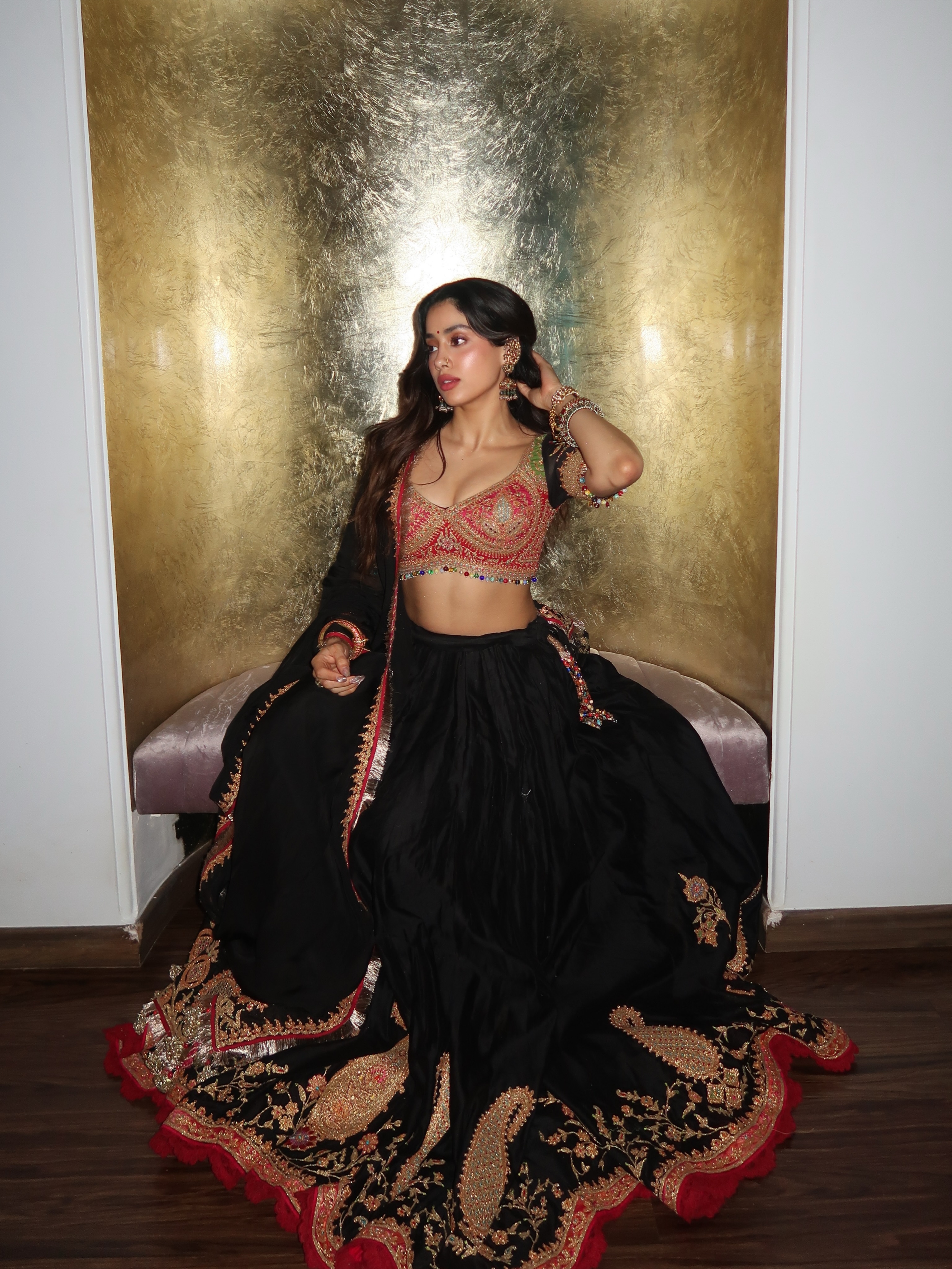 Janhvi Kapoor Black Lehenga