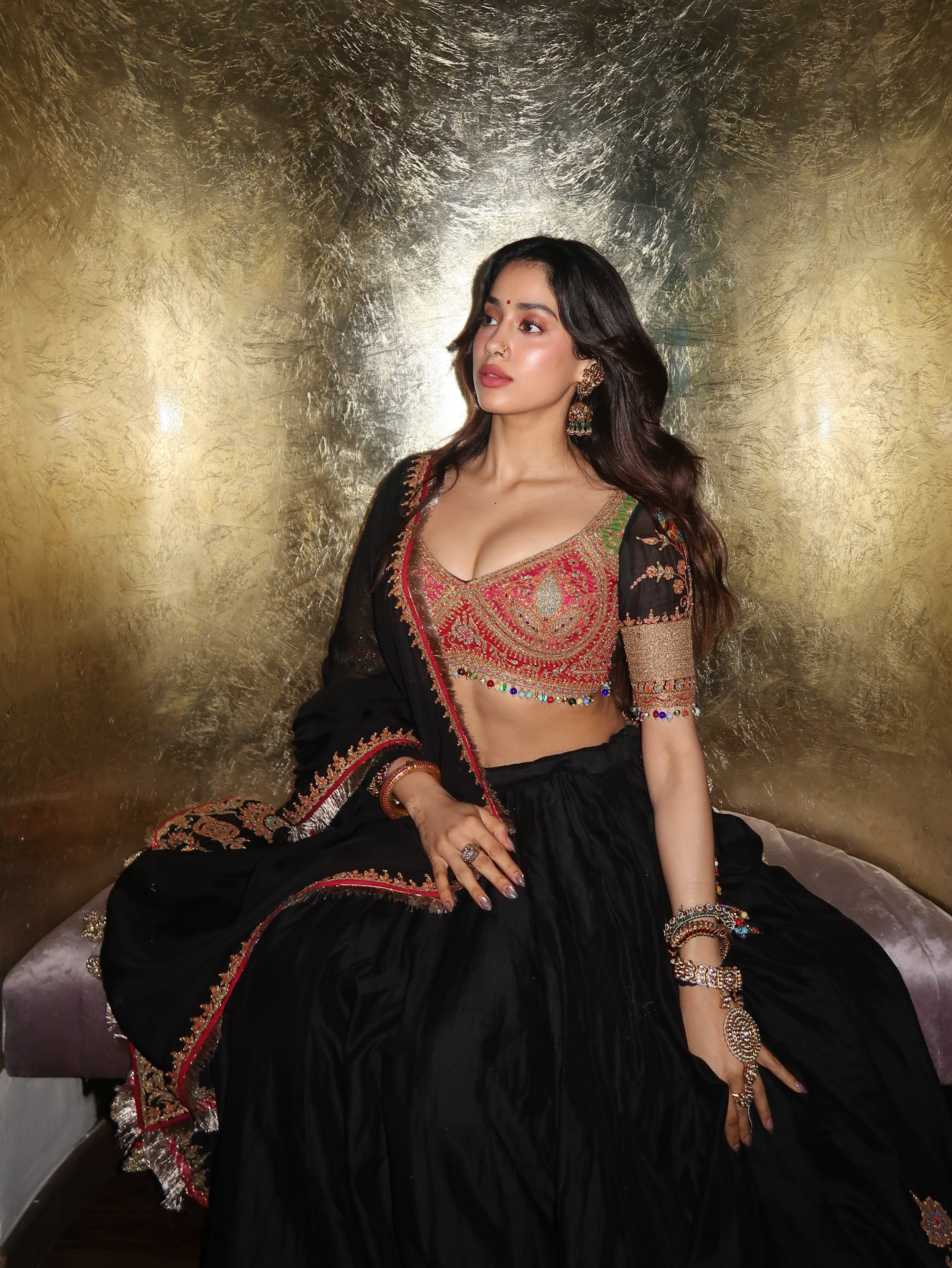 Janhvi Kapoor Black Lehenga