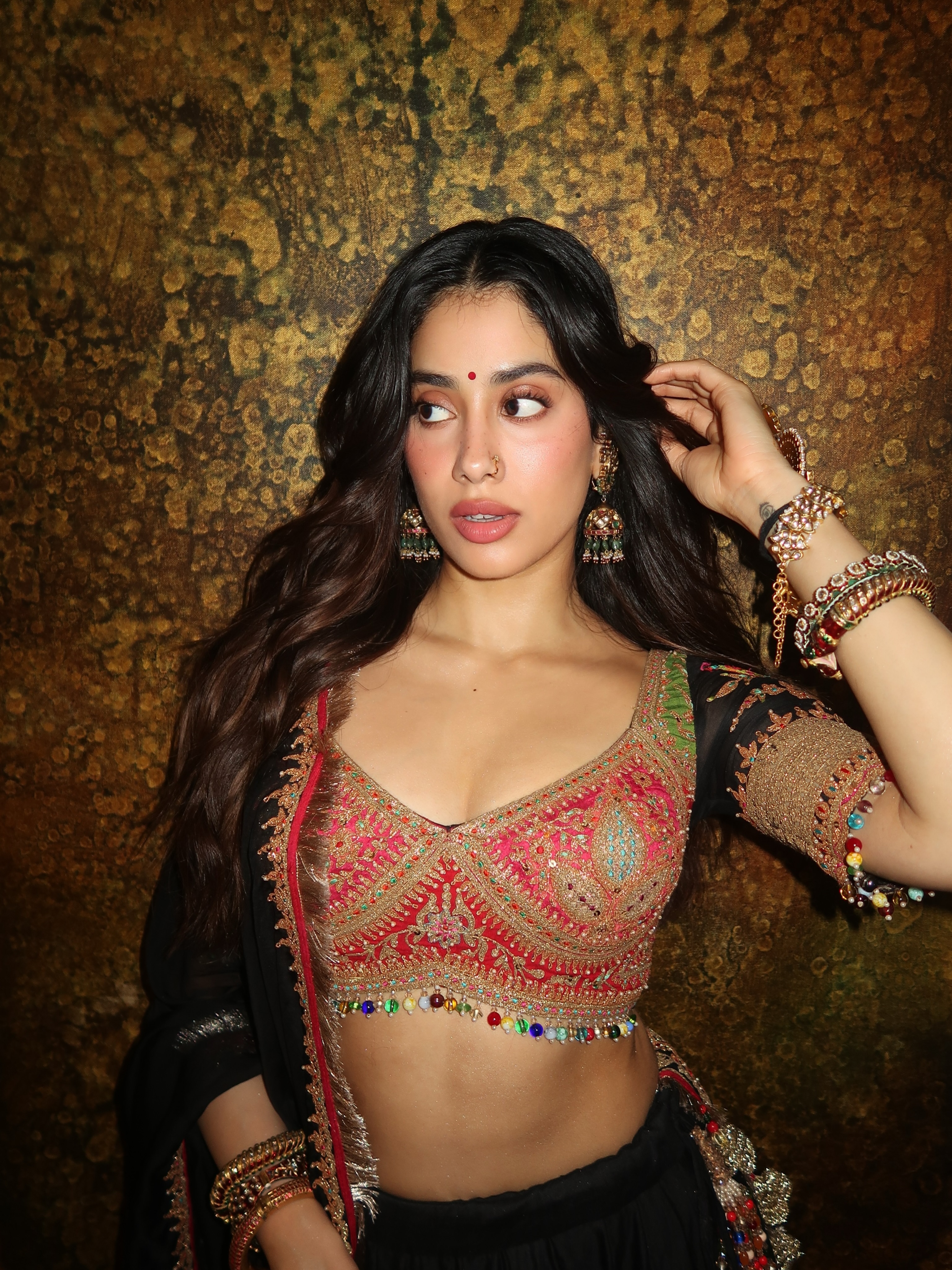 Janhvi Kapoor Black Lehenga