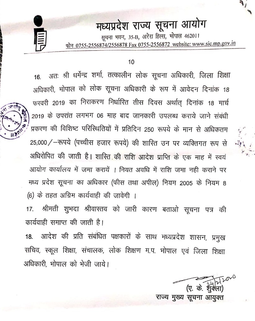 PunjabKesari, Madhya Pradesh, Bhopal, State Information Commission, Information Officer, 25 thousand fine