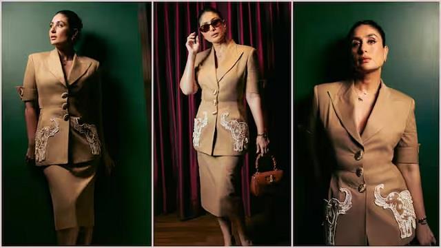 करीना कपूर का लेडी बॉस लुक: ब्राउन ब्लेज़र और स्कर्ट में दिखाया स्टाइल