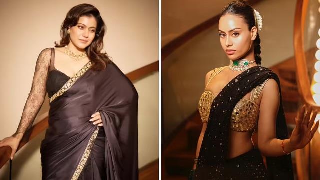 काजोल ने नहीं चलने दिया बेटी का 'काला जादू',काली साड़ी पहनकर ढेर कर दिया नीसा का देसी ग्लैमर