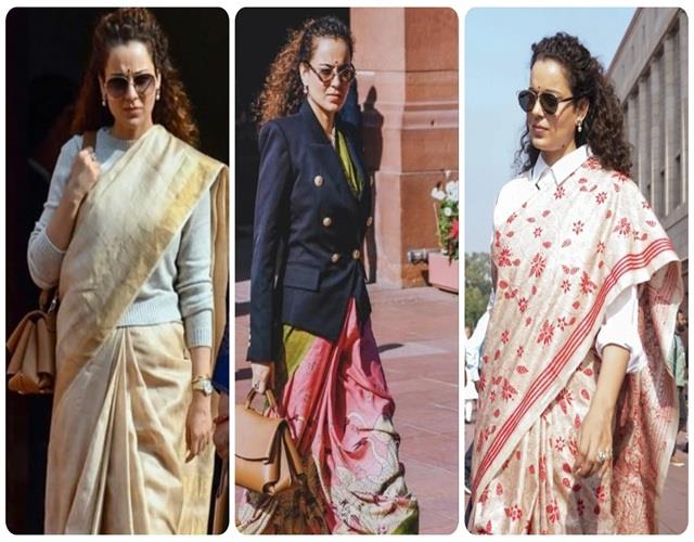 फैशन लवर्स के लिए इंस्पिरेशन बने कंगना के विंटर साड़ी लुक