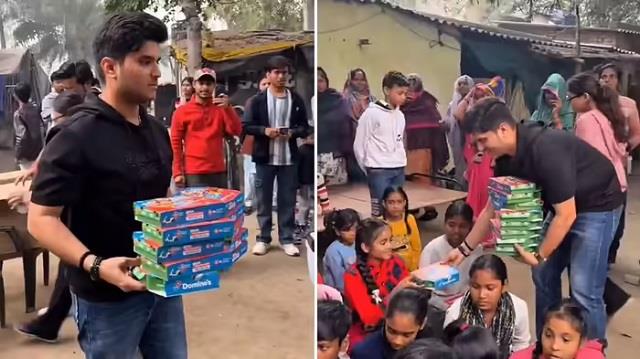 मृदुल मुंबई की पार्टियों के बाद गांव पहुंचे, बच्चों को पिज्जा और स्टेशनरी बांटी, कहा- पढ़ाई सबसे जरूरी है