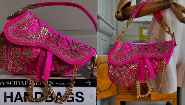 फेमस बैंड DIOR ने बनाया गोटा पट्टी और मिरर वर्क HandBag, नथ स्टाइल चेन ने किया अट्रैक्ट