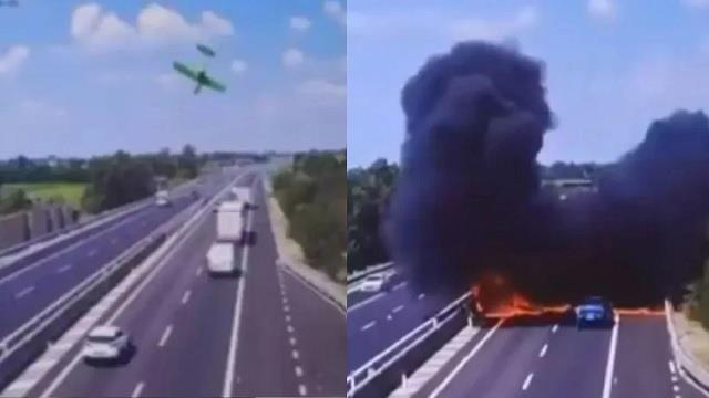 एक और प्लेन क्रैश, सड़क पर दौड़ती गाड़ियों के बीच गिरा जहाज, देखिए रूह कंपा देने वाला मंजर