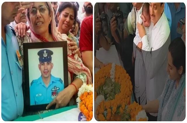 अलविदा स्क्वाड्रन लीडर लोकेंद्र सिंह सिंधु, अपने पिता को अंतिम विदाई देने पहुंचा एक महीने का बेटा