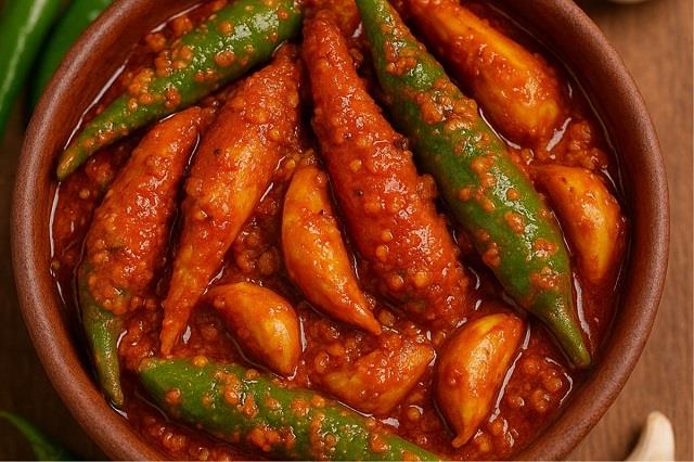10 मिनट में घर पर बनाएं हरी मिर्च लहसुन का तीखा चटपटा अचार