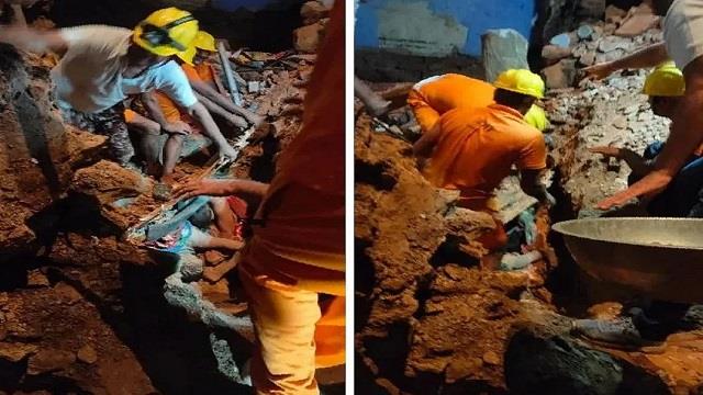 बारिश के बीच चार मंजिला मकान गिरा, पिता और मासूम बेटी की दबकर  दर्दनाक मौत