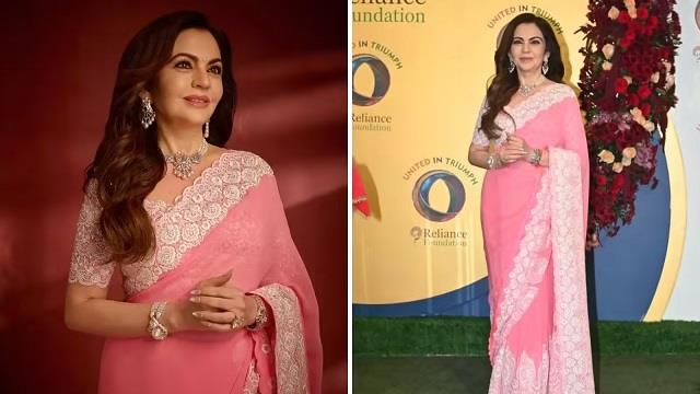 नीता अंबानी के पिंक साड़ी लुक ने लूट ली लाइमलाइट, बसरा पर्ल जूलरी ने बढ़ाया ग्लैमर