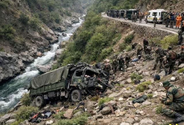 जम्मू-कश्मीर में दर्दनाक हादसा: सेना की गाड़ी खाई में गिरी, 10 जवान शहीद, कई घायल