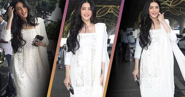 एयरपोर्ट पर ट्रैडिशनल लुक में स्पॉट हुई श्रुति हासन, व्हाइट सूट में नजर आई बेहद खूबसूरत
