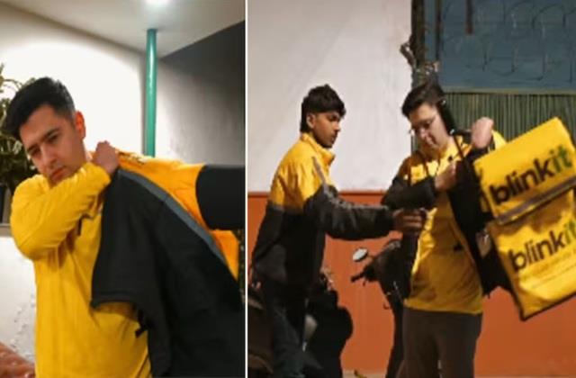 नेतागिरी छोड़ ब्लिंकिट के  डिलीवरी बॉय बने राघव चड्ढा, ठंड में घर- घर जाकर दिया सामान