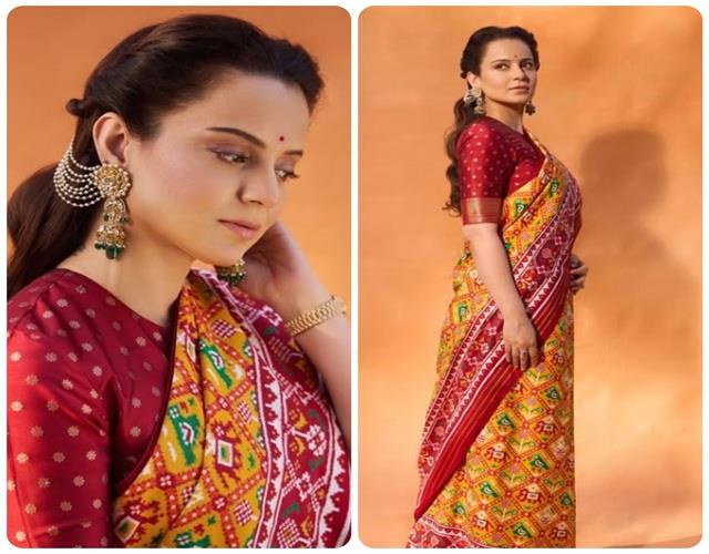 कंगना रनौत का फिर दिखा रॉयल अंदाज,  पटोला साड़ी में लगी बला की खूबसूरत