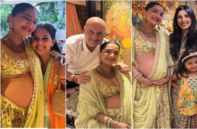 लाइम ग्रीन लहंगा, दुपट्टे की जगह केप... गोदभराई में सोनम कपूर ने साबित कर दिया कि वह है Fashion Queen