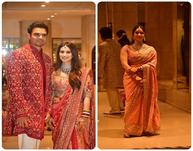 अर्जुन की दुल्हन ने लहंगे की जगह  चुनी टाइमलेस साड़ी, भाई की शादी में खूब जची  सचिन तेंदुलकर की बेटी