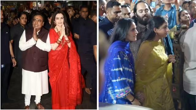 सिद्धिविनायक मंदिर पहुंचे अंबानी परिवार,नीता का लाल साड़ी में दिखा रॉयल सुहागन रूप