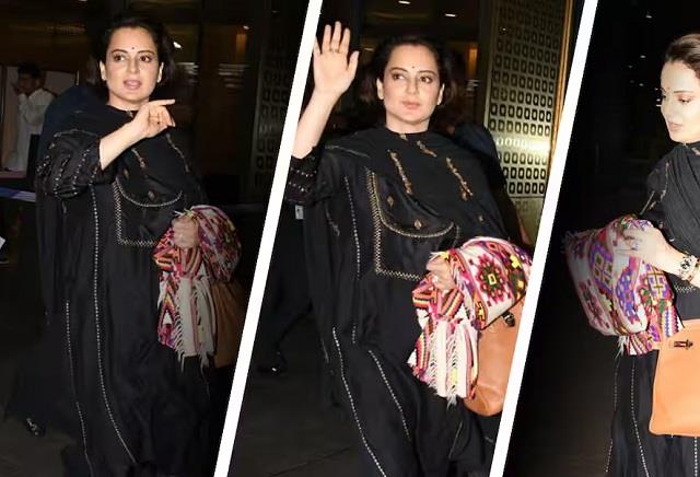 खुली जुल्फें और काला सूट: एयरपोर्ट पर कंगना रनौत का देसी और स्टाइलिश अंदाज