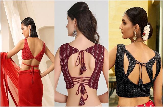 बैक से बोल्ड फ्रंट से सिंपल, स्लीवलेस ब्लाउज के लेटेस्ट डिज़ाइन्स