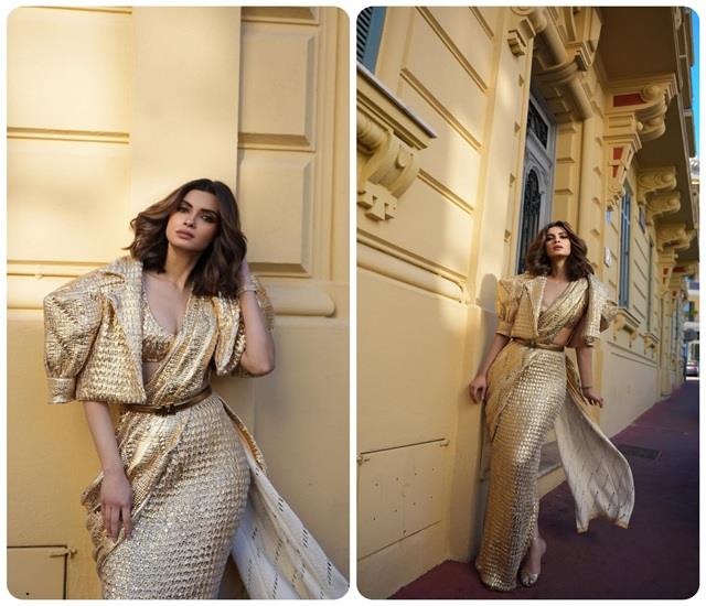 भारतीय सोने में डूबी डायना पेंटी, Cannes में पहनी  मनीष मल्होत्रा ​​की खूबसूरत साड़ी