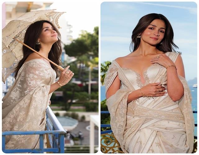 Cannes में आलिया बनी संस्कारी बहू,  पायल, बिंदी और नथ के साथ पहनी धोती स्कर्ट