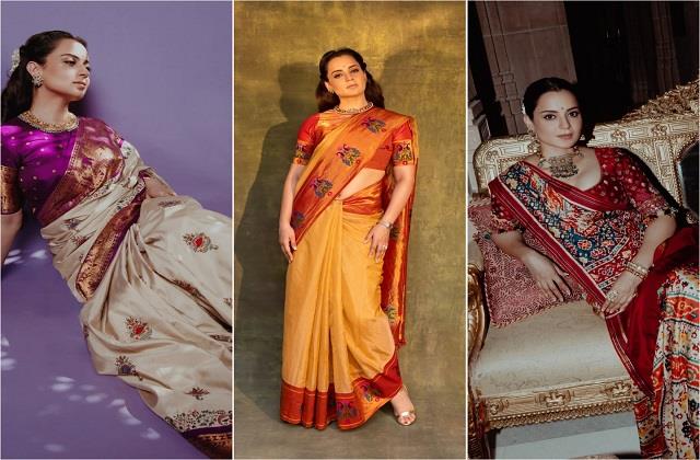 पर्पल सिल्क से लेकर पटोला तक, Kangana Ranaut की इन खूबसूरत साड़ियों पर डालें एक नजर
