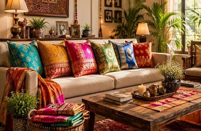 पुरानी साड़ी से सजाएं Sofa, बिना ज्यादा खर्च के Living Room लगेगा एकदम नया