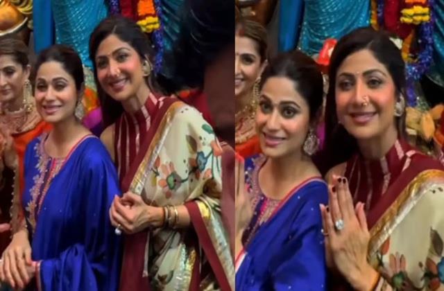 लालबागचा राजा के दरबार में पहुंची Shetty Sisters ,  शिल्पा के 100 साल पुराने झुमके ने लूटी लाइमलाइट