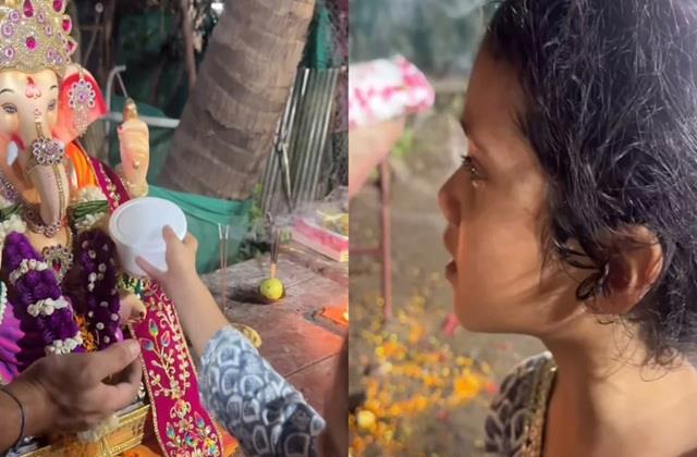 विसर्जन से पहले बच्ची ने गणपति बप्पा को दिया साथ में Tiffin, भावुक कर देगा विदाई का ये Video